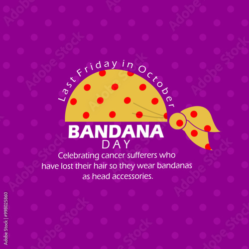 Bandana Day celebrate on last Friday in October. Illustration of a bandana with red spots on a dark purple background. Cancer event campaign.