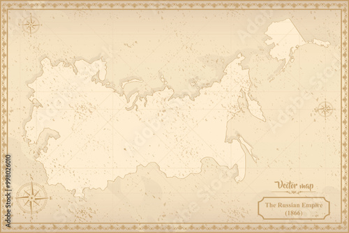 Map of Russian Empire in the old style, brown graphics in retro fantasy style.