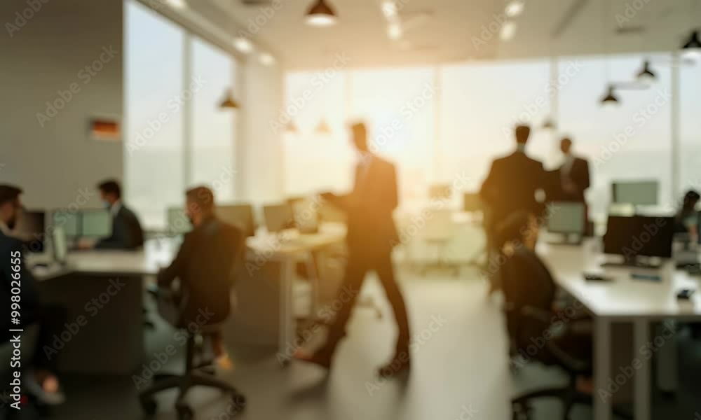 Blurred corporate office with people moving in the background, clear glass walls, and soft bokeh lighting effects. Blurred corporate office with people moving in the background, clear glass walls, and soft bokeh lighting effects.