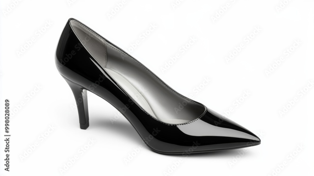 Sleek black patent kitten heels with pointed toes isolated on a white background timeless and elegant Sleek black patent kitten heels with pointed toes isolated on a white background timeless and elegant
