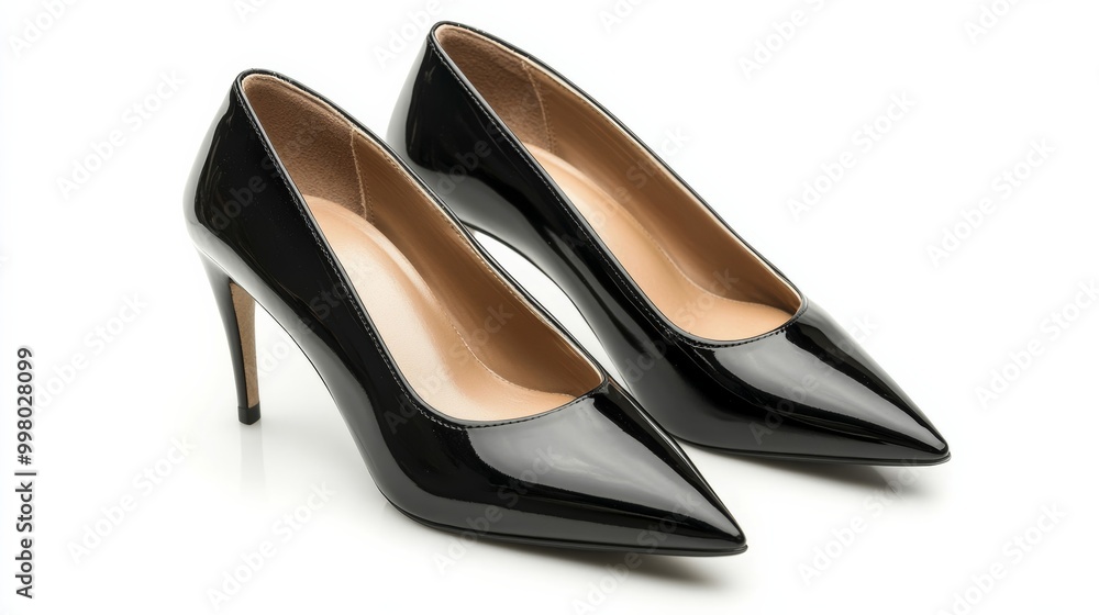 Sleek black patent kitten heels with pointed toes isolated on a white background timeless and elegant Sleek black patent kitten heels with pointed toes isolated on a white background timeless and elegant
