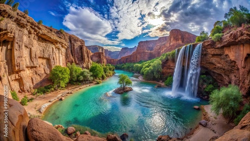 Fisheye view of Havasu Falls in Grand Canyon Arizona photo