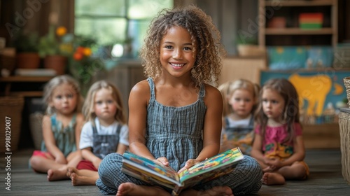 Teacher Engaging Young Children Through Storytelling in a Cozy Classroom Setting