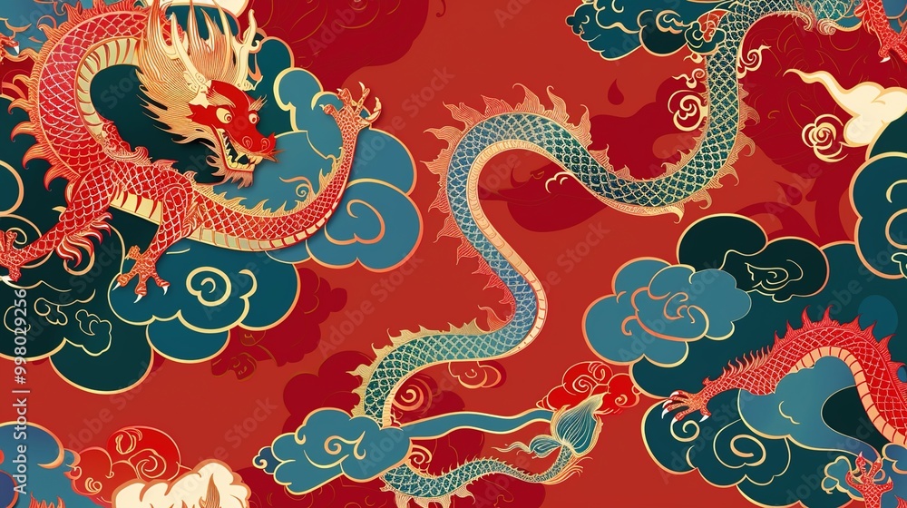 A golden dragon soars through a red sky, its scales gleaming in the light. The dragon is a symbol of power, strength, and good luck. A golden dragon soars through a red sky, its scales gleaming in the light. The dragon is a symbol of power, strength, and good luck.