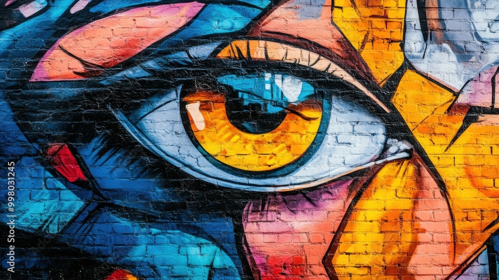 Vibrant eye mural art on a brick wall, showcasing colorful artistic expression. Vibrant eye mural art on a brick wall, showcasing colorful artistic expression.