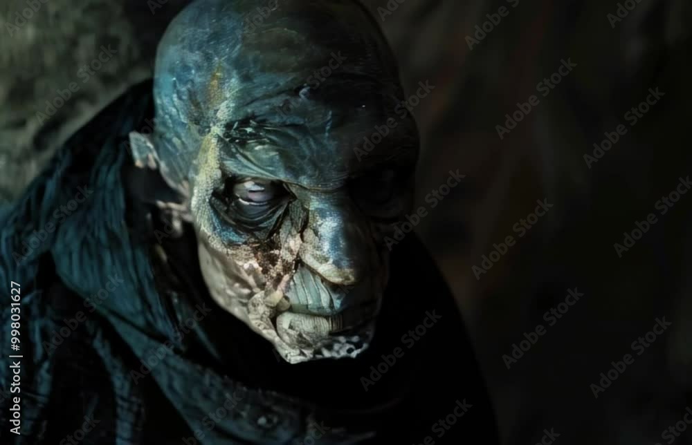 Scary zombie wandering in street with dramatic lighting on Halloween Scary zombie wandering in street with dramatic lighting on Halloween