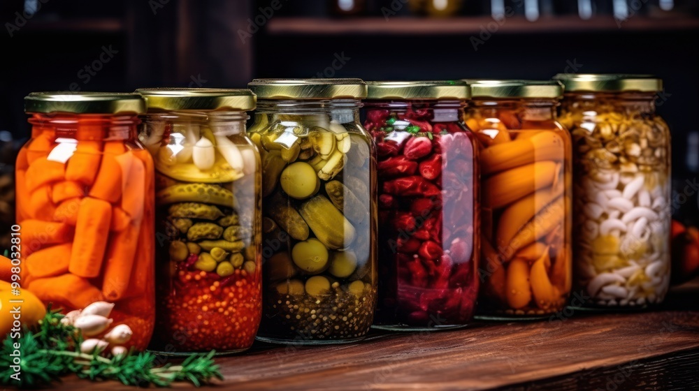 Assortment of Preserved Vegetables in Glass Jars Assortment of Preserved Vegetables in Glass Jars