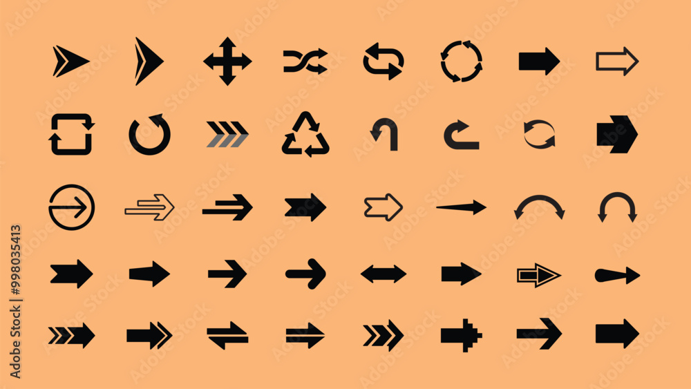 Naklejka premium Diverse black arrow icon collection vector. Black arrow icon set vector. Set black arrow icon in various designs. Various black arrow icon vector collection.