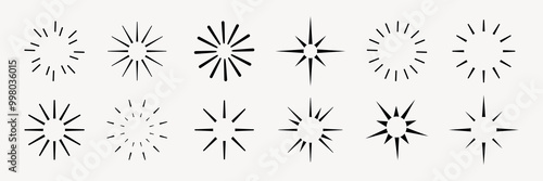 Star sparkle doodle set vector. Starburst icon set. Sparkle star firework icons. Sunburst and starburst icons. Star sparkle and starburst icon vector set. Starburst firework symbol for logo.