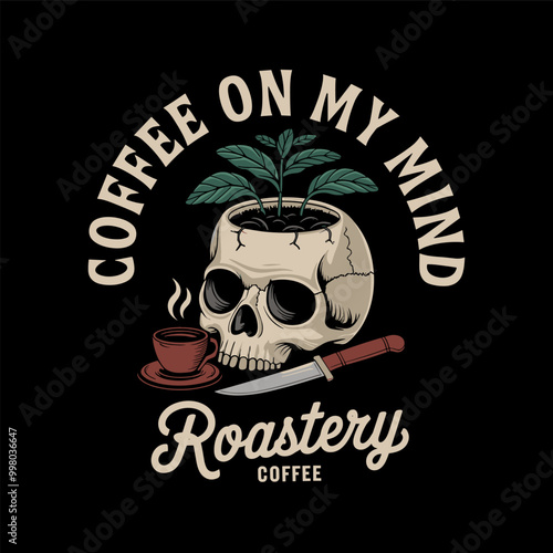 Coffee Skull - Gothic Coffee Illustration with Retro Typography