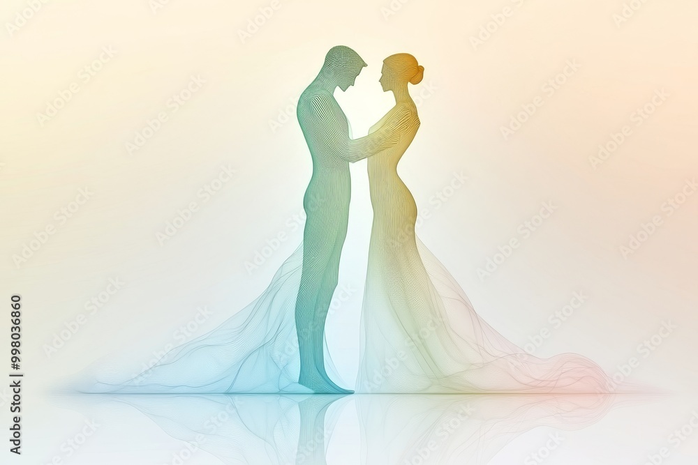 Dreamlike abstract figures in soft blue and green tones symbolizing connection love and unity in a minimalistic flowing design Dreamlike abstract figures in soft blue and green tones symbolizing connection love and unity in a minimalistic flowing design