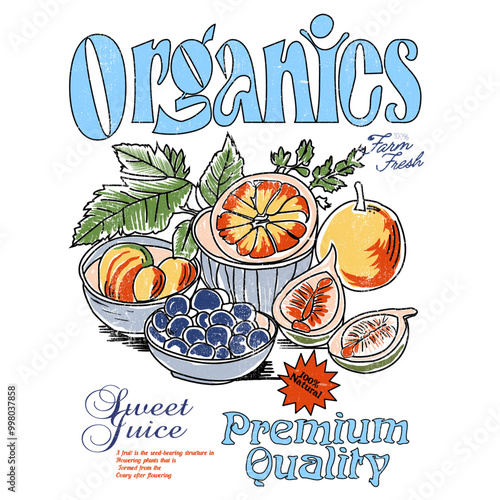 Organics food fashion graphic prints for  fruit, funny vintage food fashion slogan print , fruit of the cherries , love joy peach forbearance, fruits vector graphics print for t-shirt 