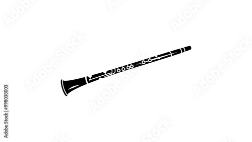 Flute emblem, black isolated silhouette