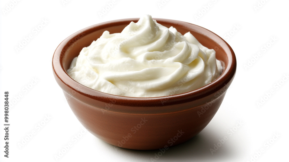 Creamy whipped topping served in a brown bowl perfect for desserts and pastries Creamy whipped topping served in a brown bowl perfect for desserts and pastries