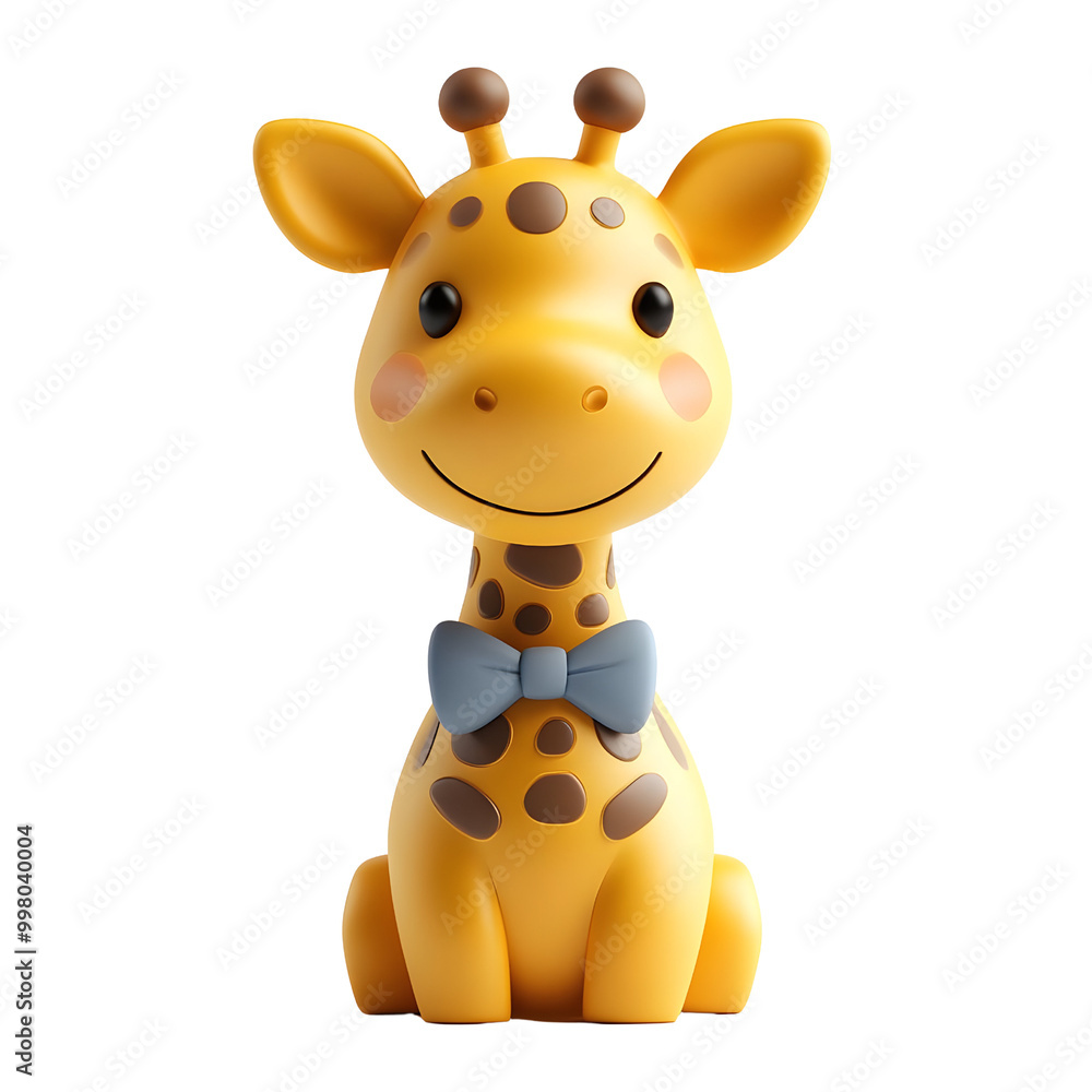 Cute cartoon giraffe with a bow tie, smiling on a white isolated background. Cute cartoon giraffe with a bow tie, smiling on a white isolated background.