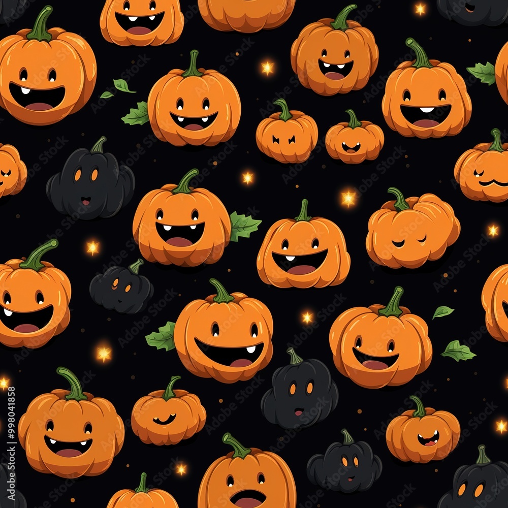 recurring Scary Smiling Halloween Pumpkins, seamless pattern on black background, emotional pumpkins, repeatable and printable texture, desktop wallpaper, wrapping paper recurring Scary Smiling Halloween Pumpkins, seamless pattern on black background, emotional pumpkins, repeatable and printable texture, desktop wallpaper, wrapping paper
