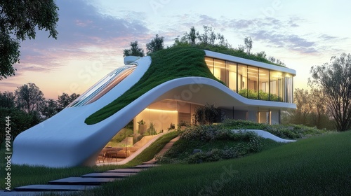 Wallpaper Mural Futuristic home design with rooftop garden, transparent oxygen tubes enhancing air quality, and eco-friendly materials throughout the sleek architecture Torontodigital.ca