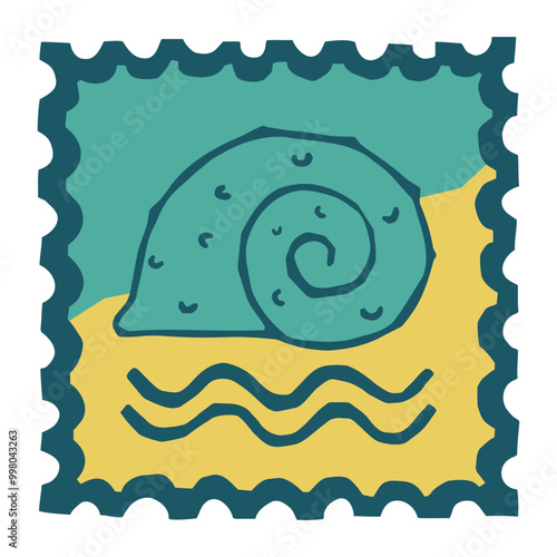 Stamp with shell. Bright summer print. Vector flat hand drawn illustration in cartoon style