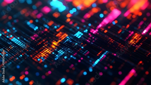 Wallpaper Mural A vibrant abstract design featuring glowing lines and dots in neon colors, creating a sense of dynamic movement and energy. Torontodigital.ca