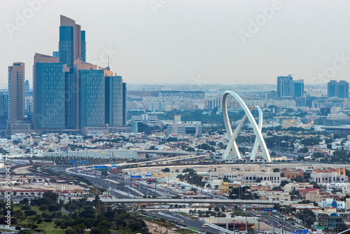 Qatar energy (Qatar petroleum) head office view with wahda bridge Lusail photo