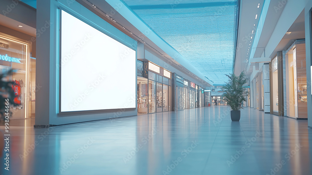 
mockup of blank banner in empty modern shopping mall