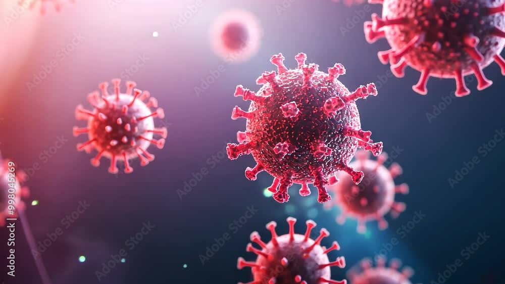 A close-up view of a coronavirus particle, highlighting its spiky structure A close-up view of a coronavirus particle, highlighting its spiky structure