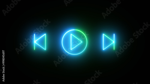 Wallpaper Mural Neon glowing sign play button animation blue color on black background music play button icon animation. neon style press start icon, technology and computer concept, glowing light.  Torontodigital.ca