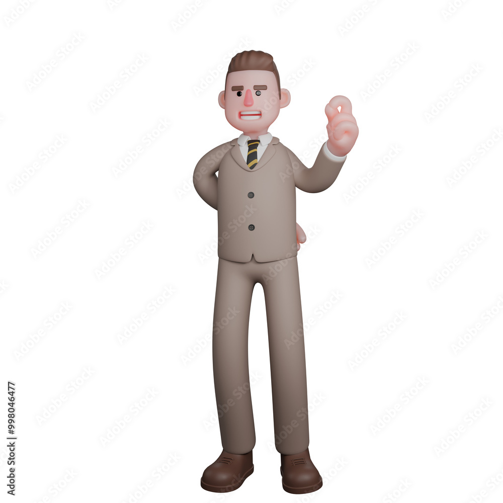 3D Male Legal Expert. A male lawyer is standing with his left hand raised to form an okay symbol while his right hand is behind his body. Illustrated Lawyer Character