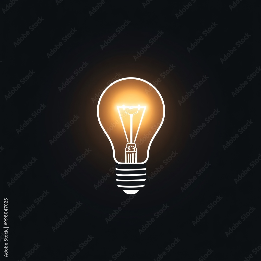A light bulb is lit up in a dark room A light bulb is lit up in a dark room
