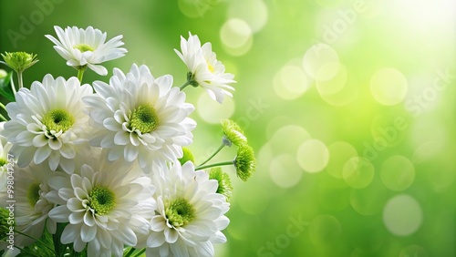 Fototapeta Naklejka Na Ścianę i Meble -  Floral arrangement of white and green flowers on a green background