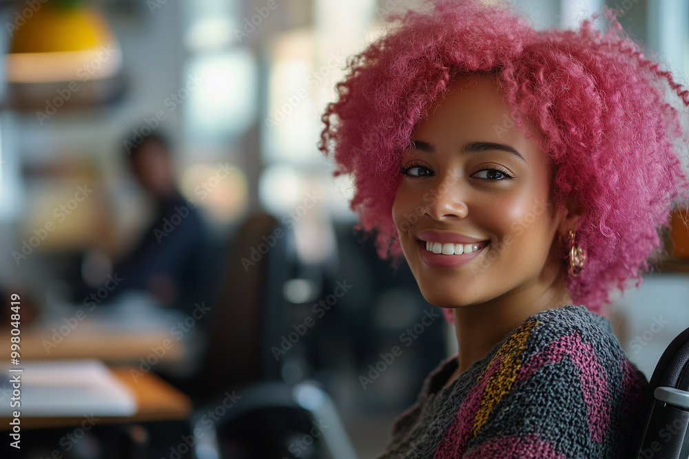 Inclusive Black African American disabled office LGBTQ queer female wheelchair-bound colleague, DEIB positive workplace Inclusive Black African American disabled office LGBTQ queer female wheelchair-bound colleague, DEIB positive workplace