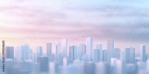 Urban Skyline with Majestic Skyscrapers Rising Against a Clear Blue Sky, Showcasing Modern Architecture and Vibrant City Life in a Bustling Metropolis