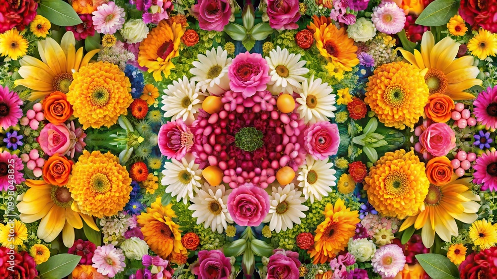 Floral composition of symmetrical bright flowers Floral composition of symmetrical bright flowers