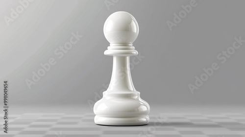 A close-up view of a white chess pawn on a gray background with a chessboard pattern