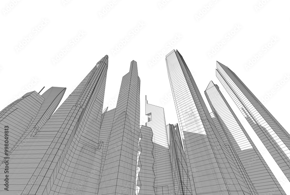 Buildings in the city skyscrapers sketch 3d rendering Buildings in the city skyscrapers sketch 3d rendering