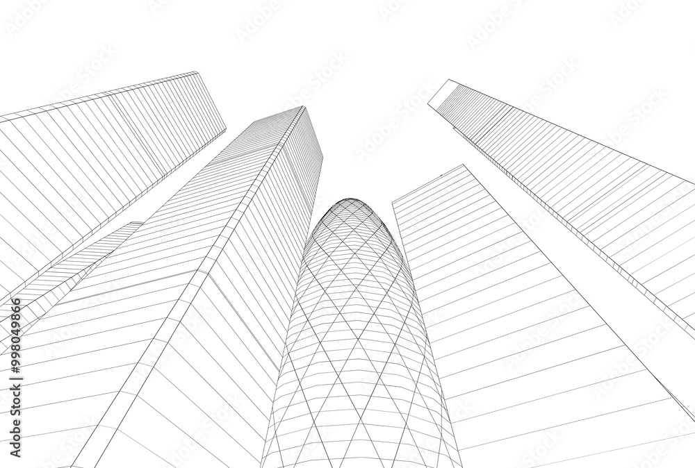 Buildings in the city skyscrapers sketch 3d rendering Buildings in the city skyscrapers sketch 3d rendering
