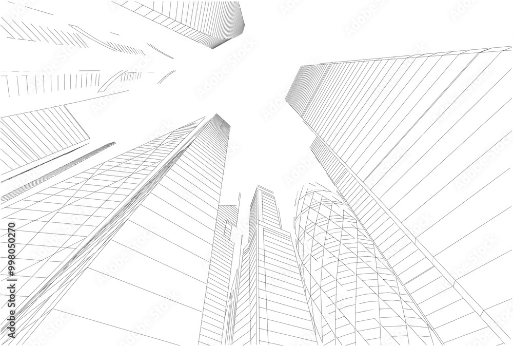 Buildings in the city skyscrapers sketch 3d rendering Buildings in the city skyscrapers sketch 3d rendering