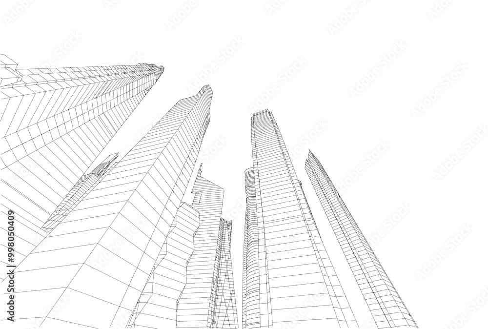 Buildings in the city skyscrapers sketch 3d rendering Buildings in the city skyscrapers sketch 3d rendering