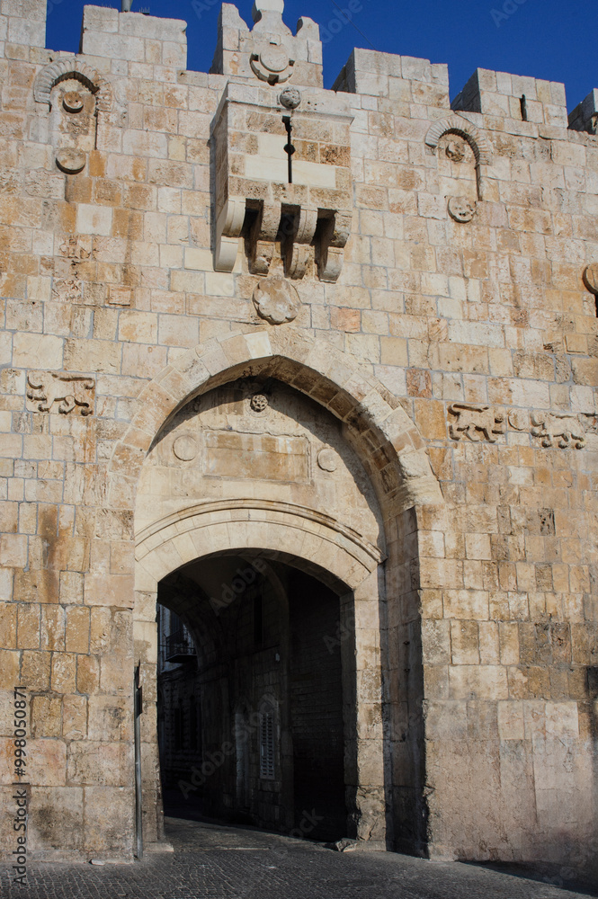 The Lion's Gate or St. Stephen's Gate entrance to the Old City of Jerusalem. The Lion's Gate or St. Stephen's Gate entrance to the Old City of Jerusalem.
