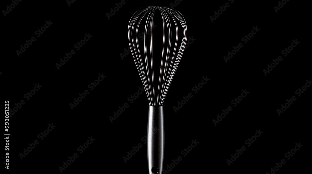 A sleek kitchen whisk against a black background highlighting its elegant design A sleek kitchen whisk against a black background highlighting its elegant design