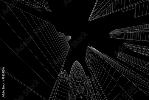 Buildings in the city skyscrapers sketch 3d rendering