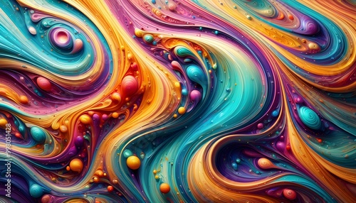 Fluid Abstract Art with Smooth Swirls and Shiny Textures in a Vibrant Melting Water Design photo