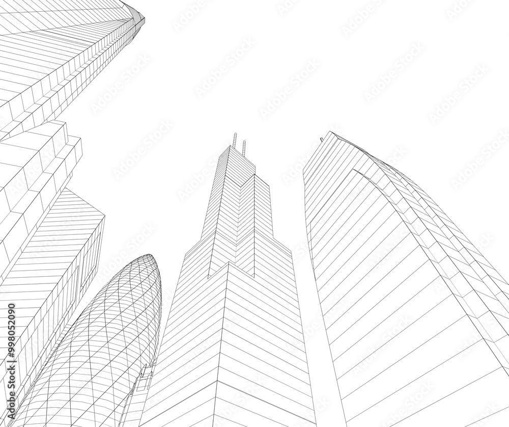 Fototapeta premium Buildings in the city skyscrapers sketch 3d rendering