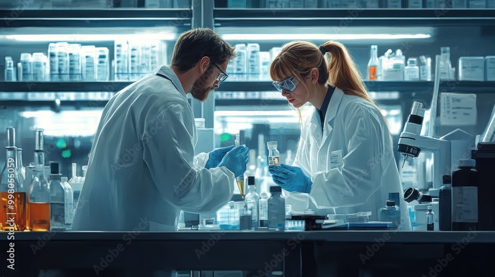 Two Scientists Conducting Research In a Laboratory Two Scientists Conducting Research In a Laboratory
