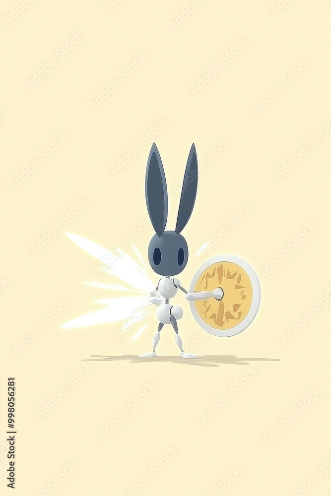 Brave Rabbit Warrior with Shield and Glowing Aura Brave Rabbit Warrior with Shield and Glowing Aura