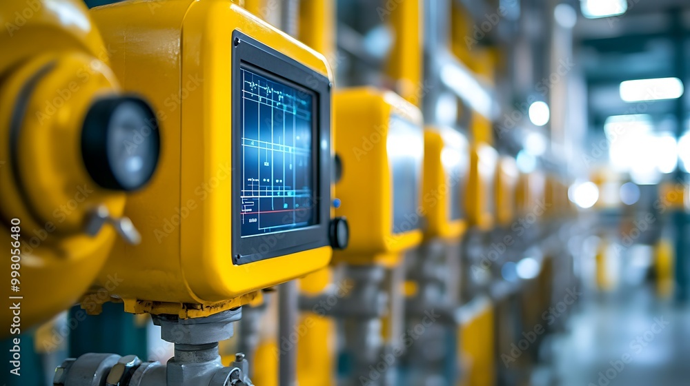Fototapeta premium Gas Leak Detection Sensors in a Natural Gas Facility A network of gas leak detection sensors installed throughout a natural gas processing plant.
