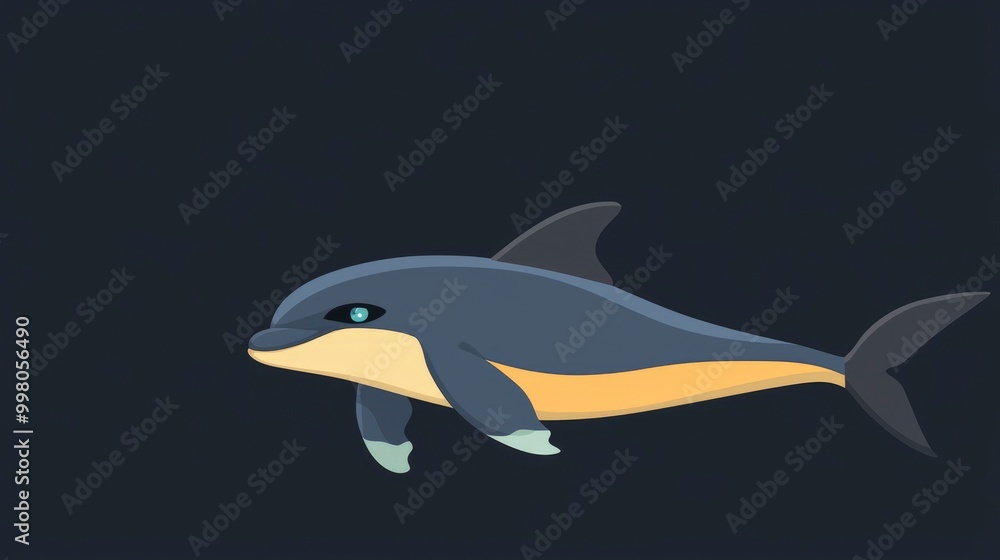 Obraz premium Cartoon Dolphin Swimming in the Ocean