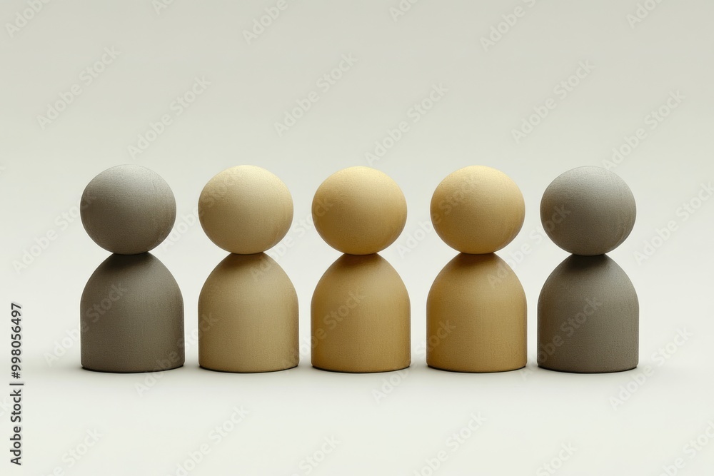 Minimalist abstract illustration of wooden human figures in neutral tones symbolizing unity simplicity and balance in a clean contemporary design Minimalist abstract illustration of wooden human figures in neutral tones symbolizing unity simplicity and balance in a clean contemporary design