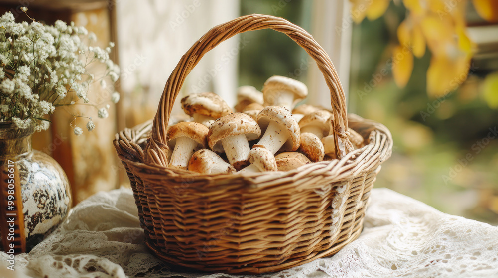 basket of different edible mushrooms in the wicker basket on wooden table in sunligh. Copy space. Fresh organic eatable mushrooms collected in the forest. Autumn harvest. Side view. mushrooms season basket of different edible mushrooms in the wicker basket on wooden table in sunligh. Copy space. Fresh organic eatable mushrooms collected in the forest. Autumn harvest. Side view. mushrooms season