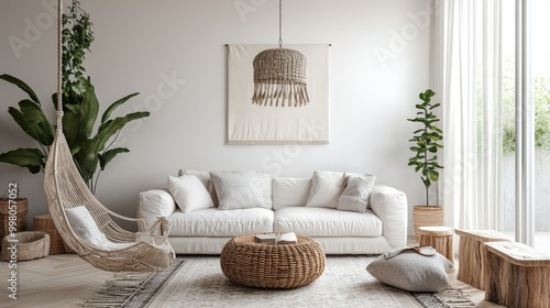 Bohemian Scandinavian style interior design emphasizes minimalism, natural elements, and cozy furnishings.